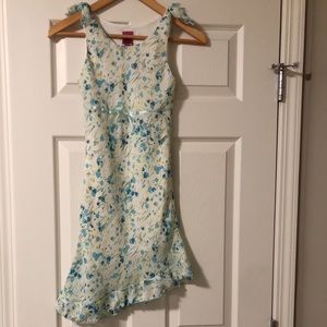 Miss Pink Girls Floral Dress Bow Ruffle Hem M